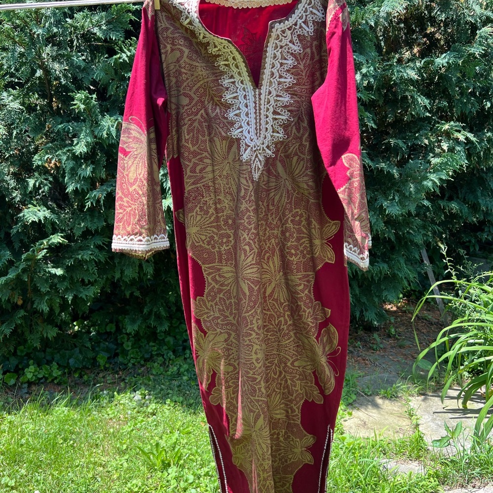 Elegant Red and Gold Embroidered Dress